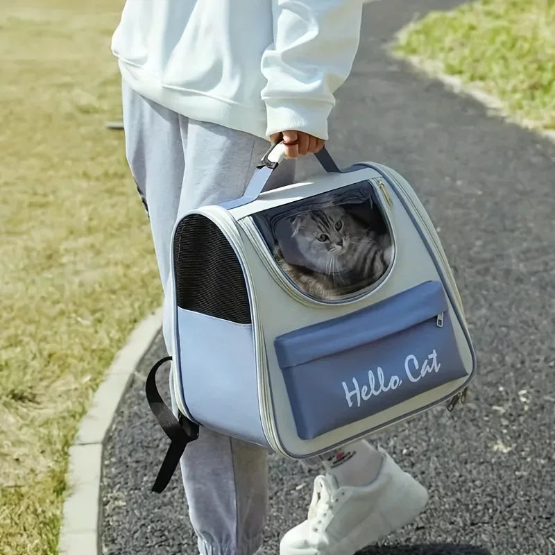 Grand sac à dos pliable pour animaux de compagnie, avec fermeture éclair, poignée et aération en filet, parfait pour les voyages des chats et petits chiens