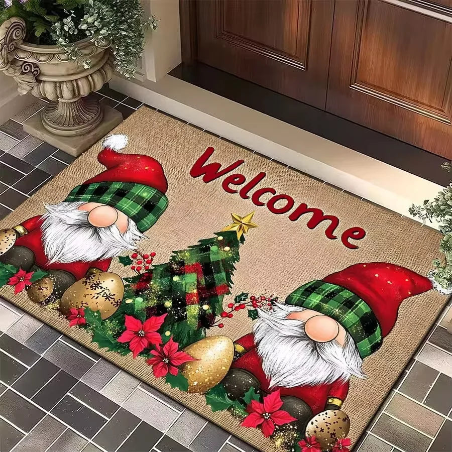 VIKAMA 1 alfombra con tres Papá Noel felpudos festivos alfombra para sala de estar alfombra para dormitorio alfombra de bienvenida alfombra para exterior alfombra de Navidad