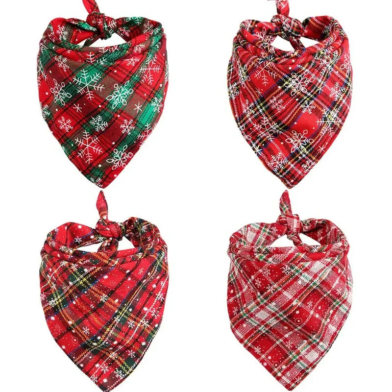 Pañuelos para perros, bufanda grande para mascotas, estampado de nieve navideño, algodón a cuadros, lavable, corbatas de moño, collar para gatos, bufanda grande para perros, accesorios