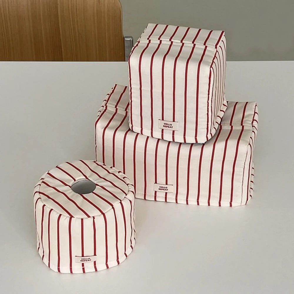 Caja de pañuelos a rayas Estuche de pañuelos retro para sala de estar Soporte de papel para pañuelos Bolsa de pañuelos Almacenamiento y organización de cocina Decoración de escritorio
