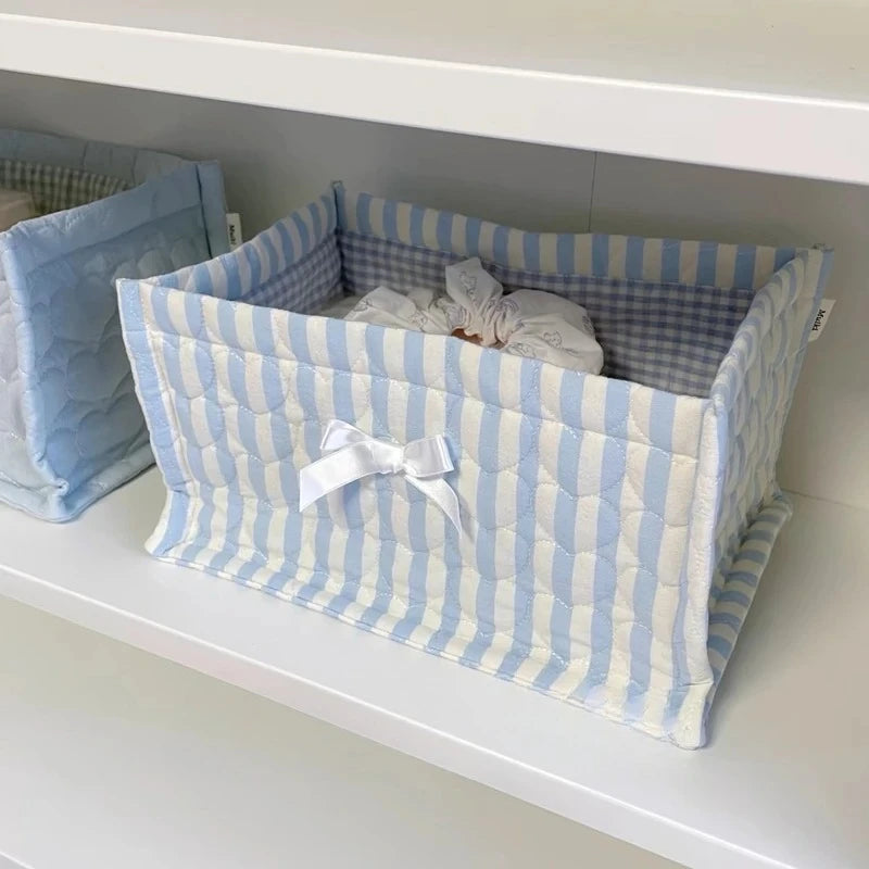 Cesta de almacenamiento cuadrada con encaje y flores, organizador de escritorio, cesta de almacenamiento acolchada coreana, bonita cesta de almacenamiento, decoración del hogar