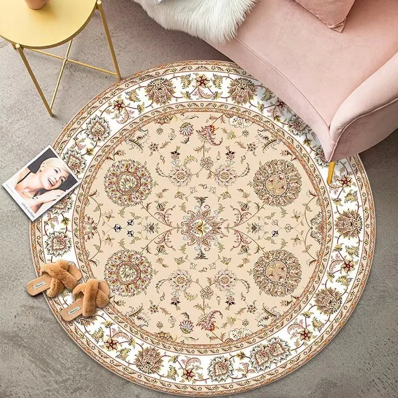 Alfombra Redonda VIKAMA Premium Étnica Vintage Persa Bohemio Sala de Estar Dormitorio Mecedora Alfombra de Suelo Decoración del Hogar