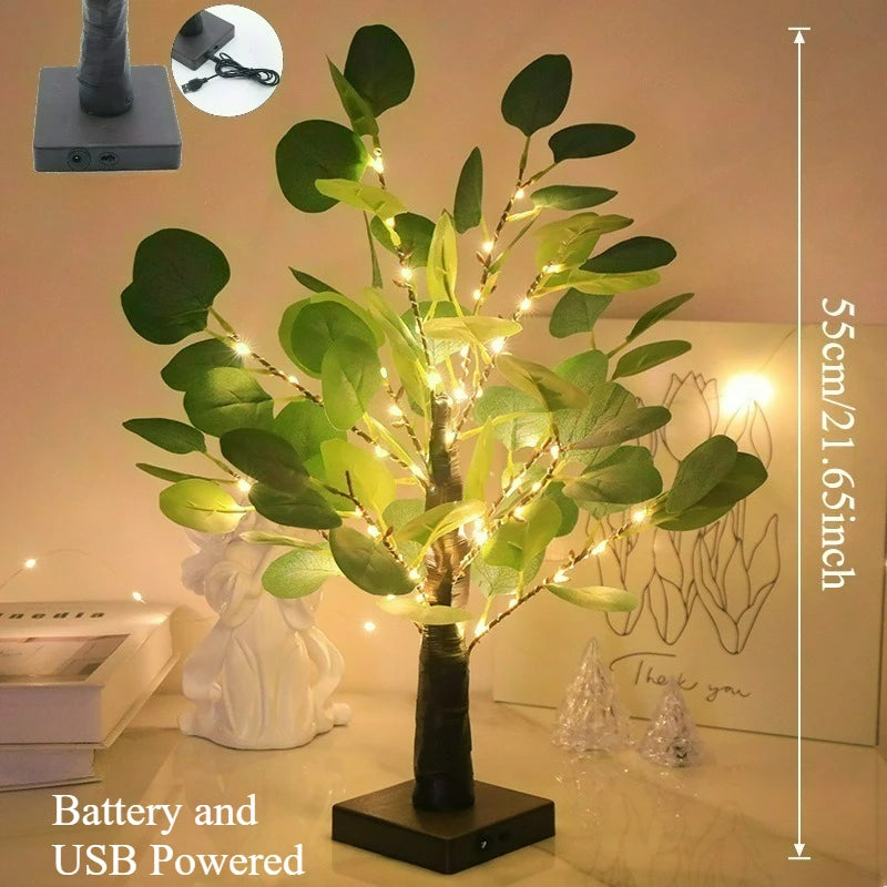 Luces LED para árbol de eucalipto artificial, con batería y USB, para decoración de habitaciones, fiestas, lámpara de Navidad, regalo de Acción de Gracias