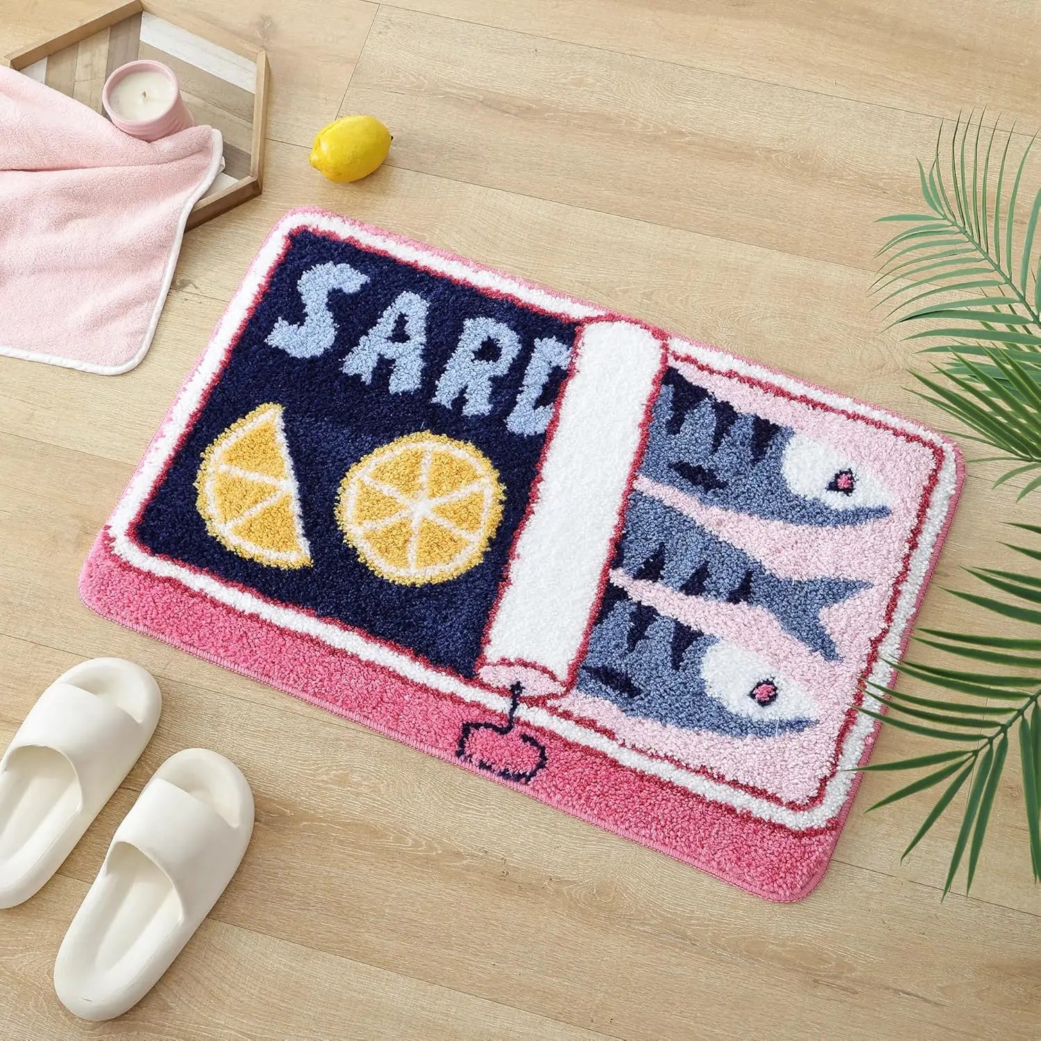 VIKAMA Alfombrilla de Dibujos Animados con Forma de Sardina, Suave y Antideslizante, Alfombra para Cocina y Baño, Alfombra para Sofá y Dormitorio, Decoración del Hogar