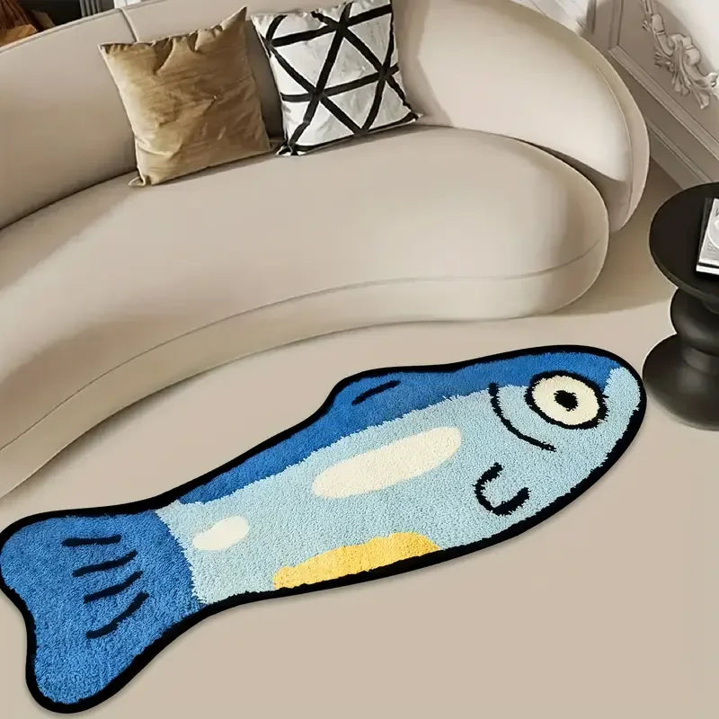 Tapis Vikama Motif Poisson Salé Bleu De Dessin Animé, Doux Et Lavable Pour La Décoration Intérieure, Adapté Aux Salons, Chambres, Entrées Et Cuisines