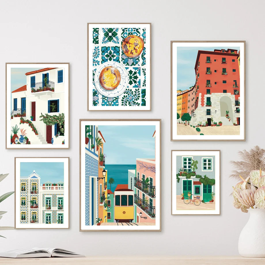 Lisbon Tram Food Portugal Wall Art Canvas Paintings Travel City Posters And Prints Wall Pictures For Living Room Kitchen Decor