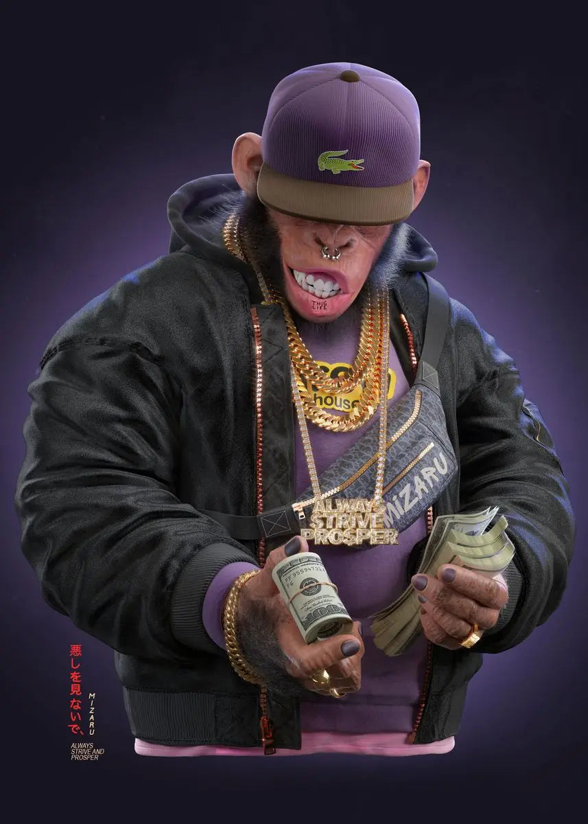 Tres monos con swag, pósteres e impresiones en lienzo, pinturas de moda de monos de hip hop para pared, arte, cuadros de animales, decoración de habitación