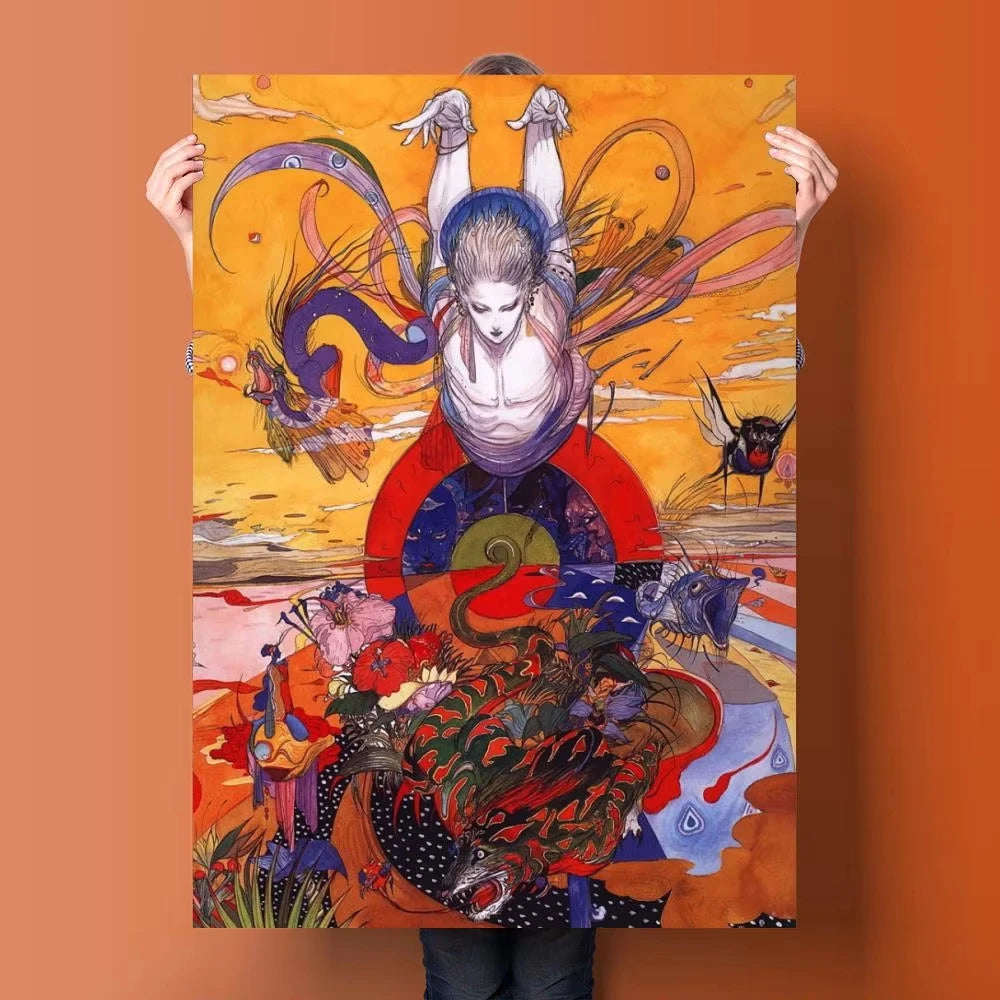 Póster de Yoshitaka Amano Final Fantasy Anime Videojuego Lienzo Arte y Cuadro Impreso Decoración Moderna de Dormitorio Familiar