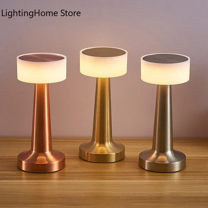 Lámpara de mesa LED retro para bar, lámpara de mesa de café recargable con sensor táctil inalámbrica, luz nocturna para restaurante, decoración de sala de estar