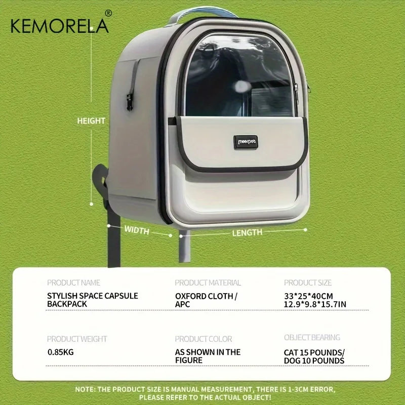 KEMORELA Sac à Dos de Transport pour Chats et Chiens Grande Capsule Transparente Extérieure Respirante Fournitures pour Animaux de Compagnie