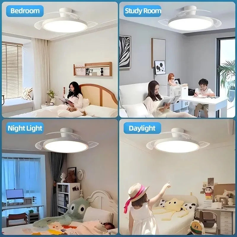 Ventilador de techo con luz LED y control remoto, 3 colores regulables, iluminación silenciosa para salón, comedor, dormitorio