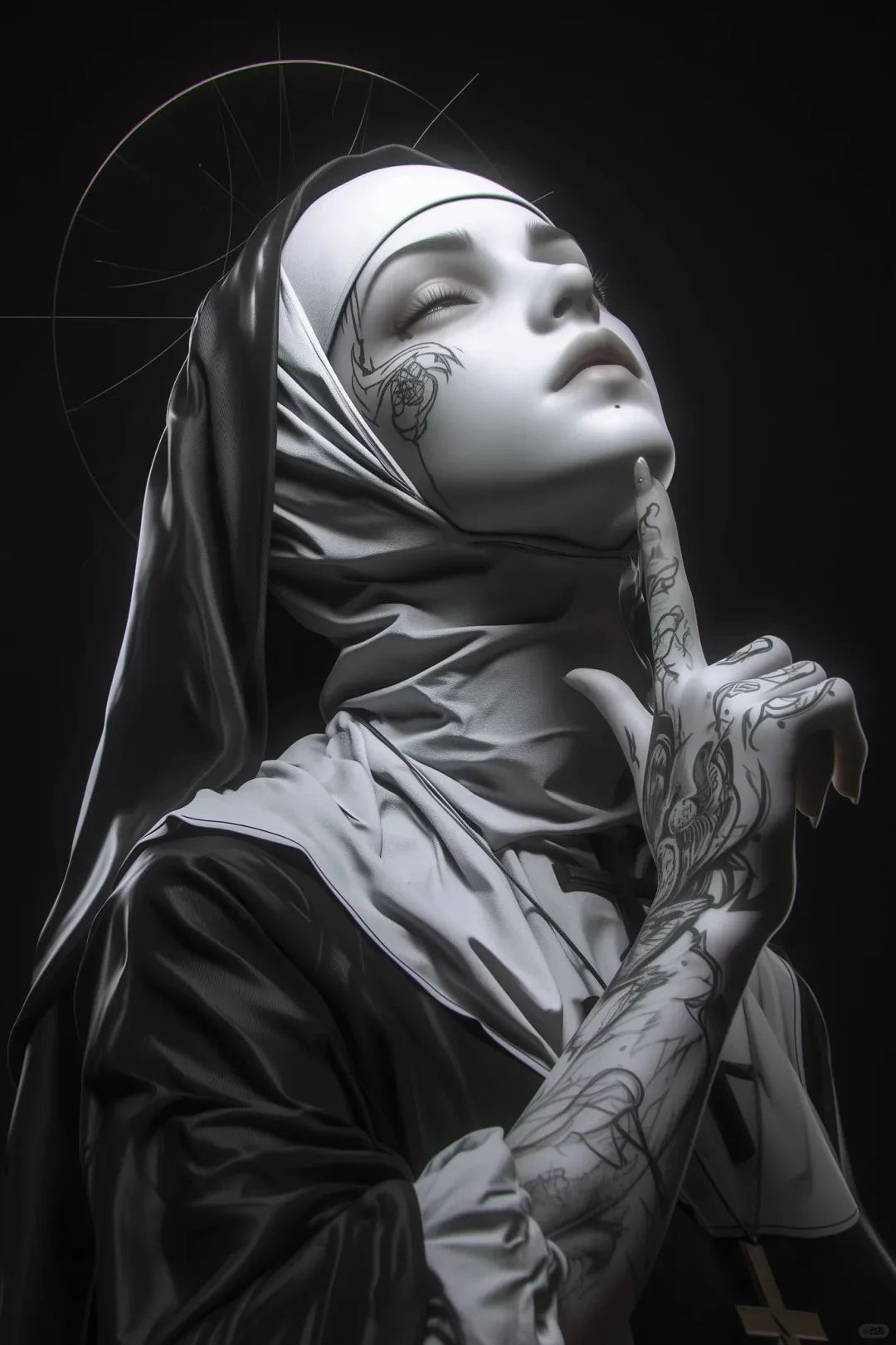 Póster de Monja con Ametralladora Tatuada Sexy, Estampado de Monja Cristiana Fumando, Lienzo para Sala de Estar, Fondo de Pared, Decoración del Hogar