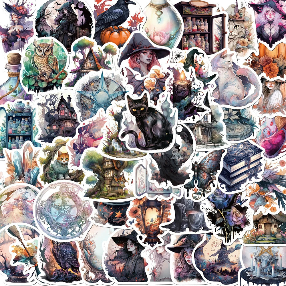 10/30/50PCS Cool Magic Witch Gothic Cartoon Stickers Aesthetic Anime Decals Skateboard Phone Laptop Suitcase Decorative Sticker