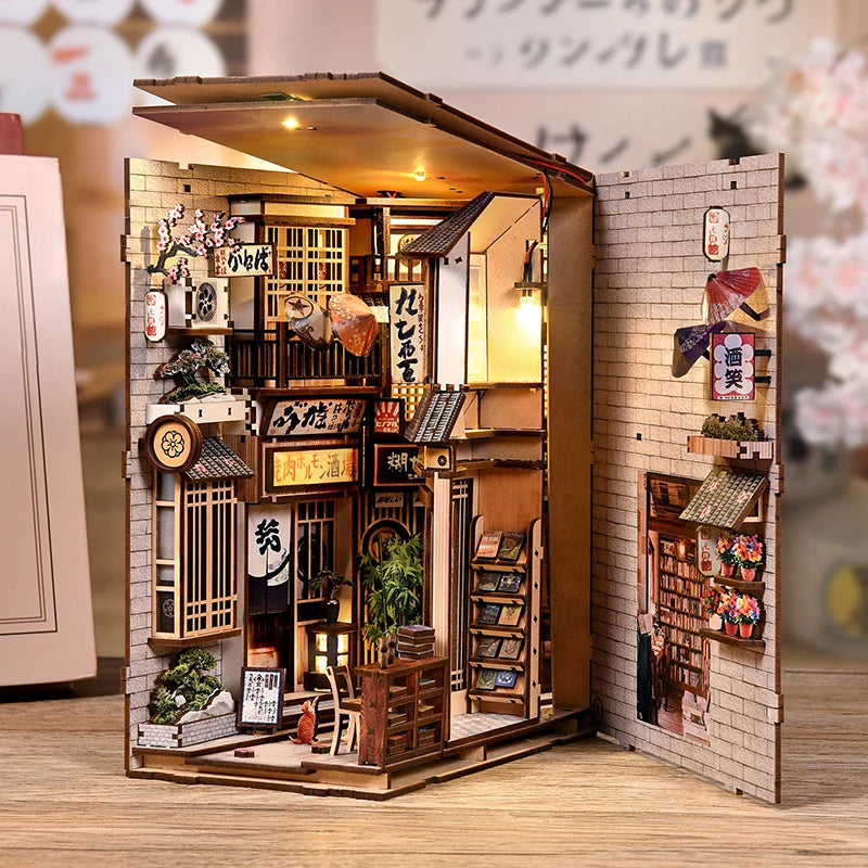 Allée des chats – Maison miniature DIY – Kit de serre-livres 3D en bois, serre-livres et décoration d'intérieur à assembler soi-même, Noël et Black Friday