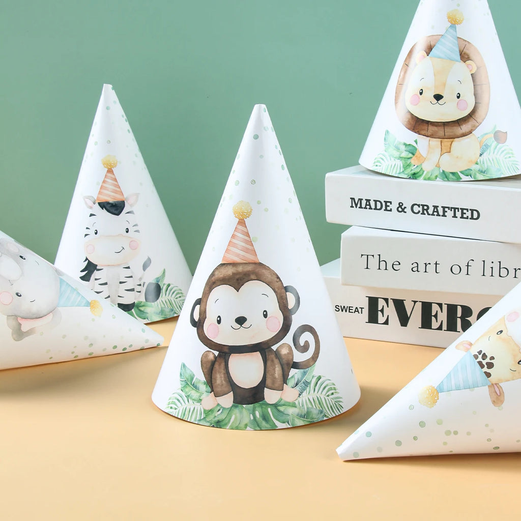 Sombreros de Papel de Fiesta de Animales de la Selva Decoración de Fiesta de Cumpleaños Feliz para Niños Safari Animal Salvaje Uno Suministros de Decoración de Cumpleaños Baby Shower