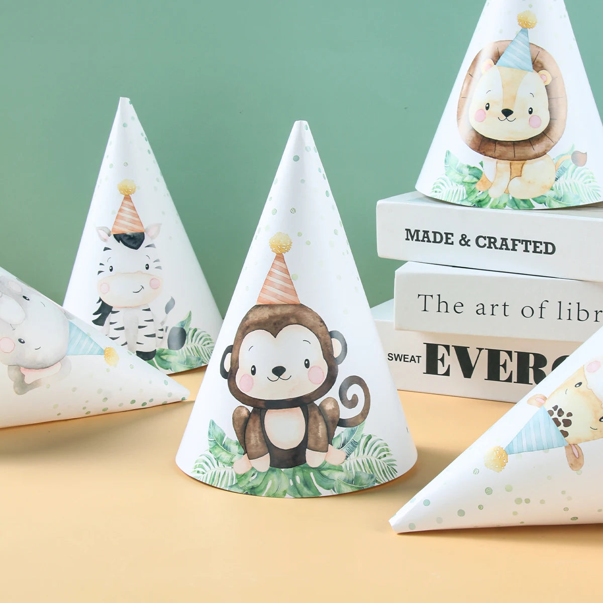 Sombreros de Papel de Fiesta de Animales de la Selva Decoración de Fiesta de Cumpleaños Feliz para Niños Safari Animal Salvaje Uno Suministros de Decoración de Cumpleaños Baby Shower