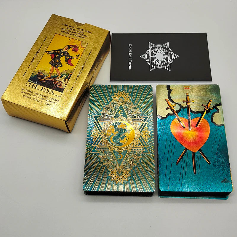 Jeu de société de cartes oracle de tarot de luxe en feuille d'or à bon rapport qualité-prix, avec un bel emballage en plastique, pour débutants