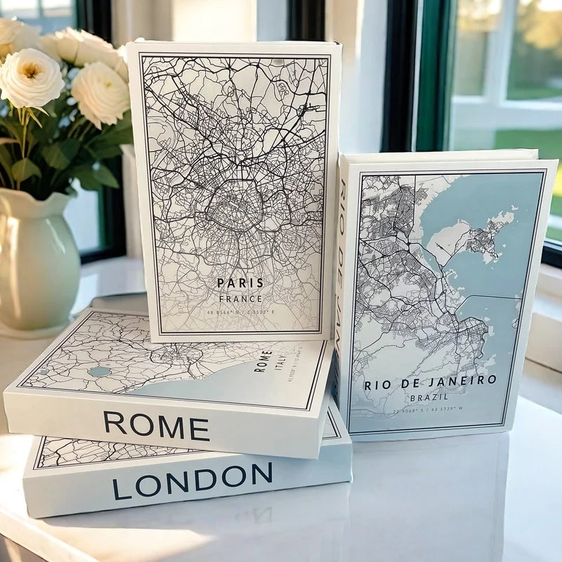 Paris Rome Dubai Luxury Decorative Books Interior Decoration Fake Book Storage Box Coffee Table Bedroom Ornaments Home Decor