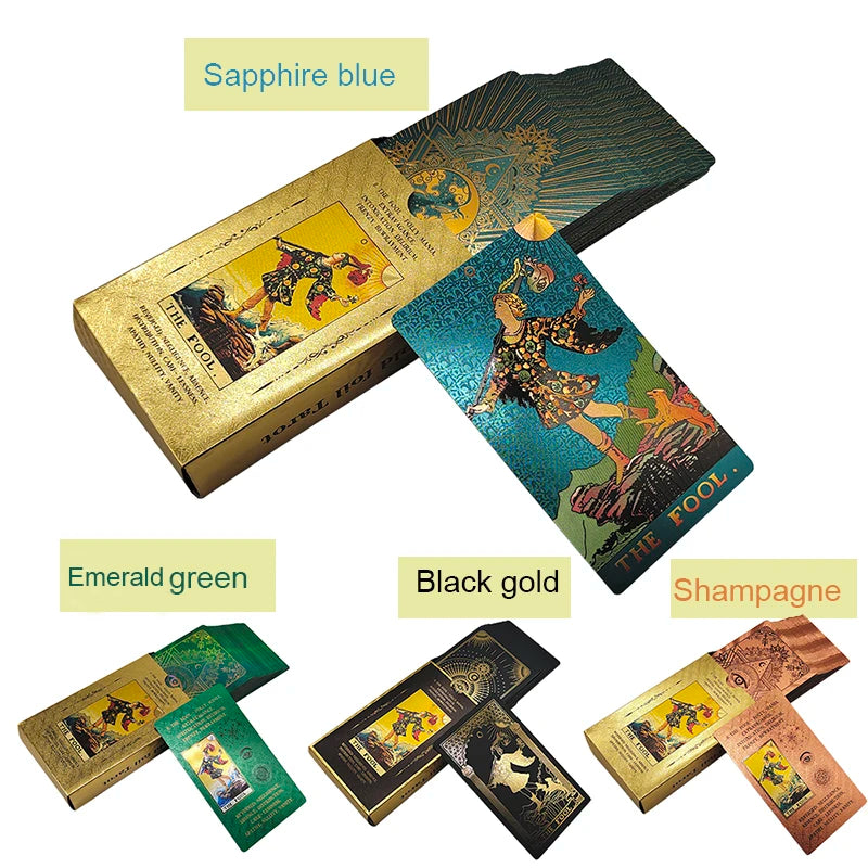 Jeu de société de cartes oracle de tarot de luxe en feuille d'or à bon rapport qualité-prix, avec un bel emballage en plastique, pour débutants