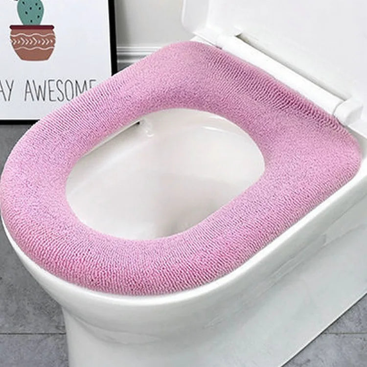 Funda de asiento de inodoro cálida de invierno, alfombrilla de inodoro para baño con asa, cojín grueso suave lavable, accesorios para calentador de inodoro