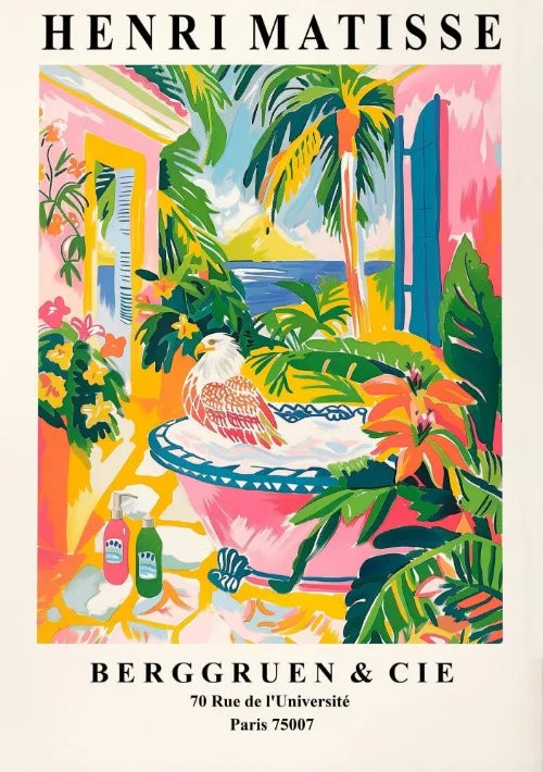 Matisse Animals in The Bathroom Poster Wild Animals Matisse Art Painting Wall Decor Colorful Wall Decoration Canvas Prints Gift