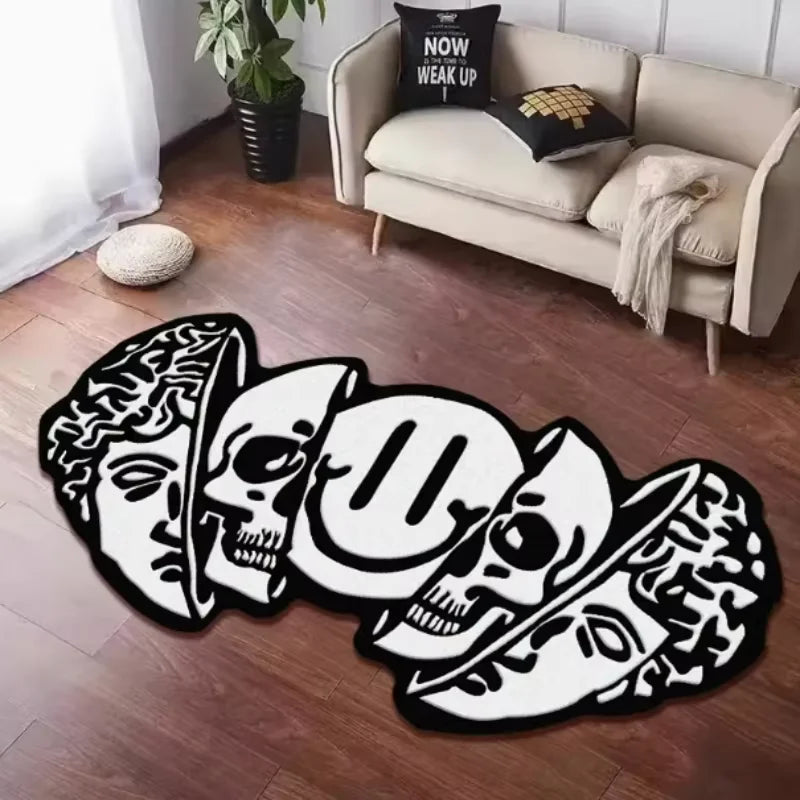 Alfombra Estadounidense VIKAMA Decoración de Halloween Alfombra Creativa con Patrón de Calavera Suave Única Alfombrilla de Puerta para Sala de Estar Dormitorio Decoración del Hogar