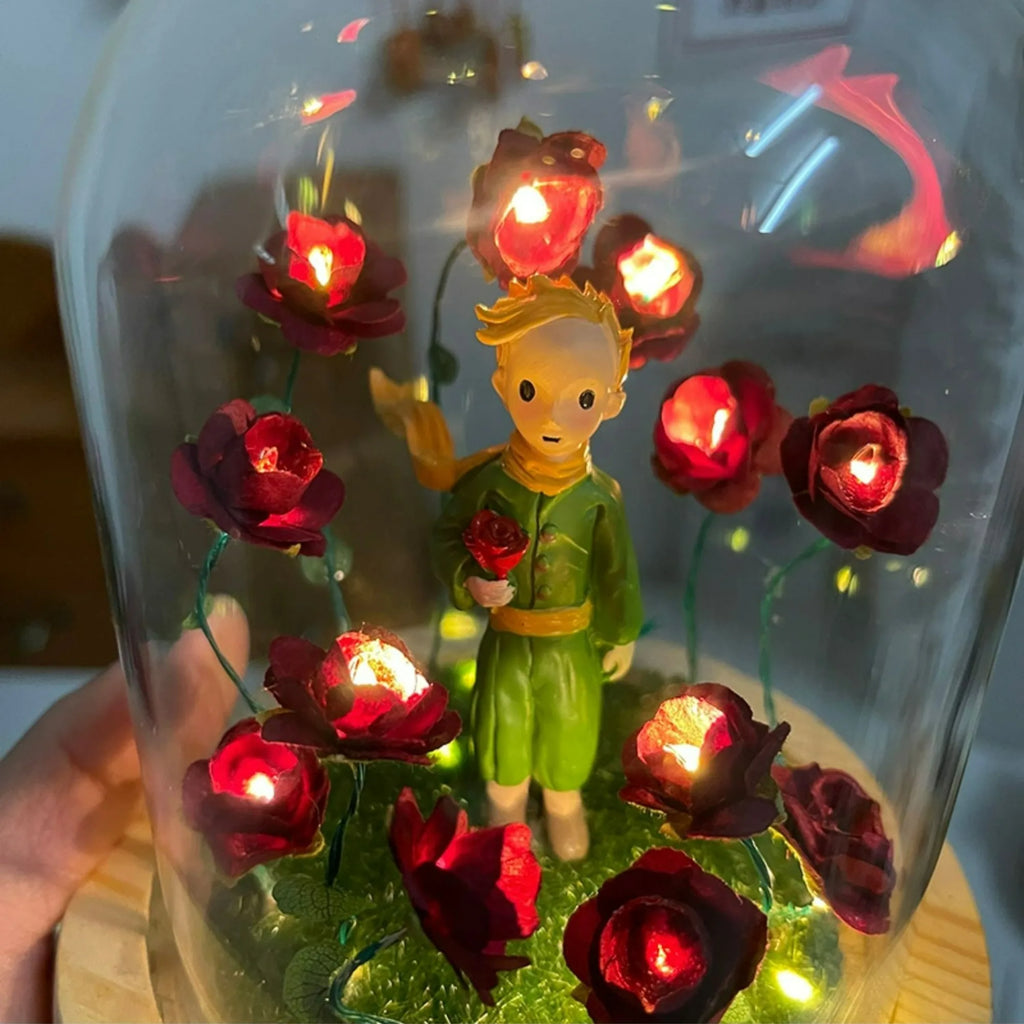 Pequeño Príncipe Luz Nocturna Lámpara de Ambiente Rosa Eterna Regalo DIY Hecho a Mano Regalo de Navidad San Valentín Cumpleaños para Niña