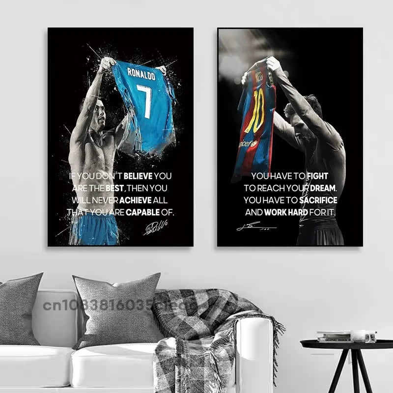 Fútbol Fútbol Estrella Messi Ronaldo Póster Citas Motivacionales Pinturas Decorativas Lienzo Arte de Pared Cuadros Decoración para el Hogar Dormitorio