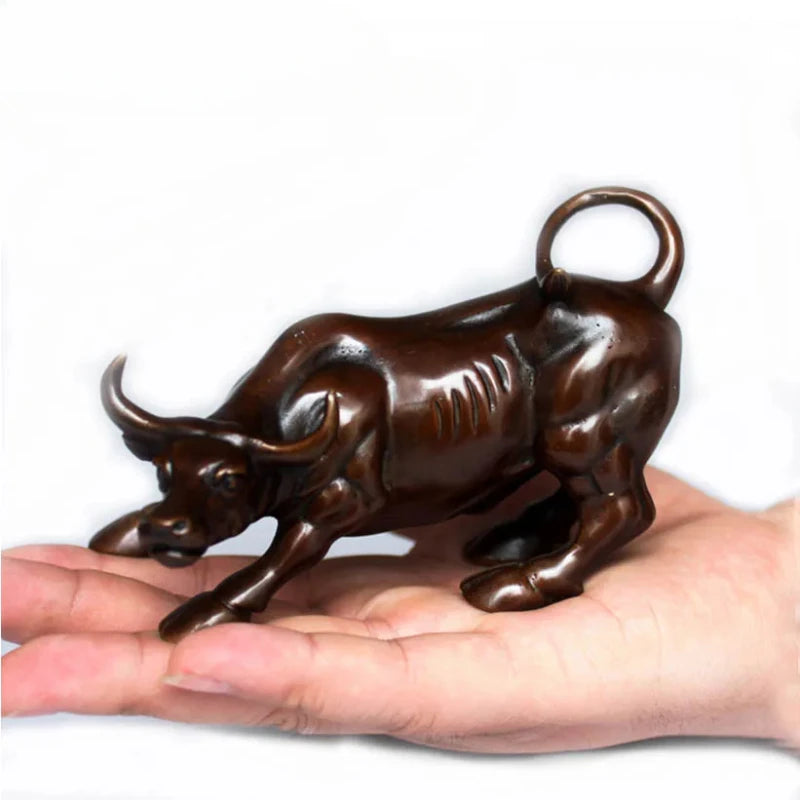 Figura de toro de Wall Street de latón de 12 cm, estatua de toro del mercado de valores, escultura de Feng Shui, regalo de decoración para el hogar y la oficina