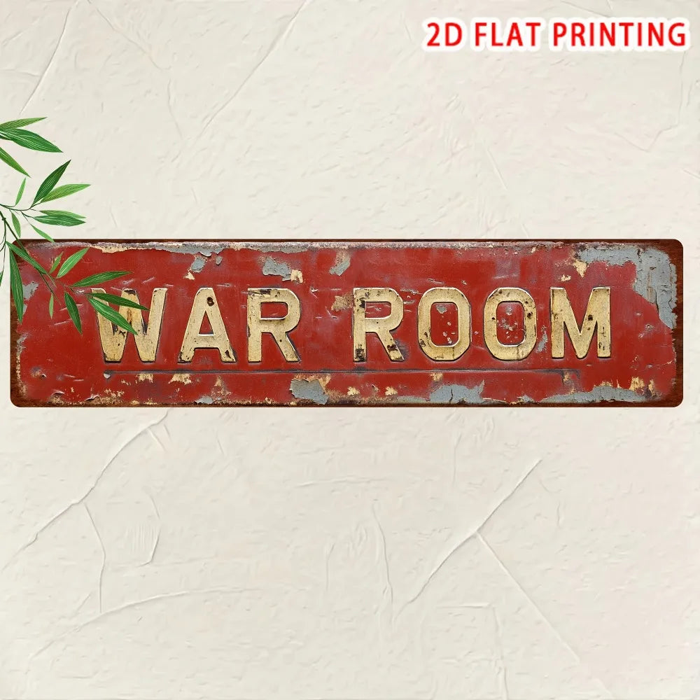Letrero retro de metal para sala de guerra - Decoración novedosa plana 2D de 4x16", arte de pared para bar, garaje o granja