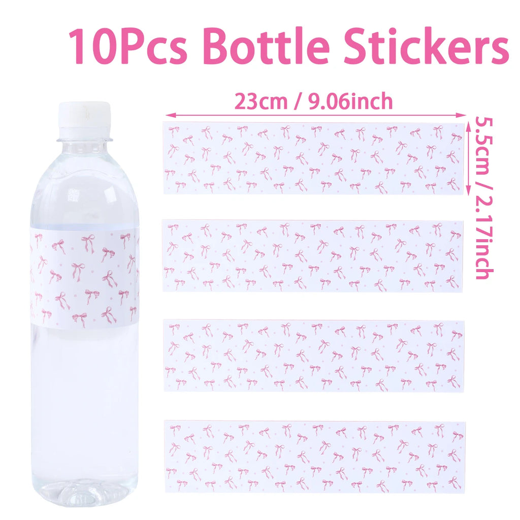 Pegatinas de botellas con lazo rosa, decoración de fiesta de 1er cumpleaños, para niñas, bodas, fiestas de cumpleaños, suministros, recuerdos, decoración de baby shower
