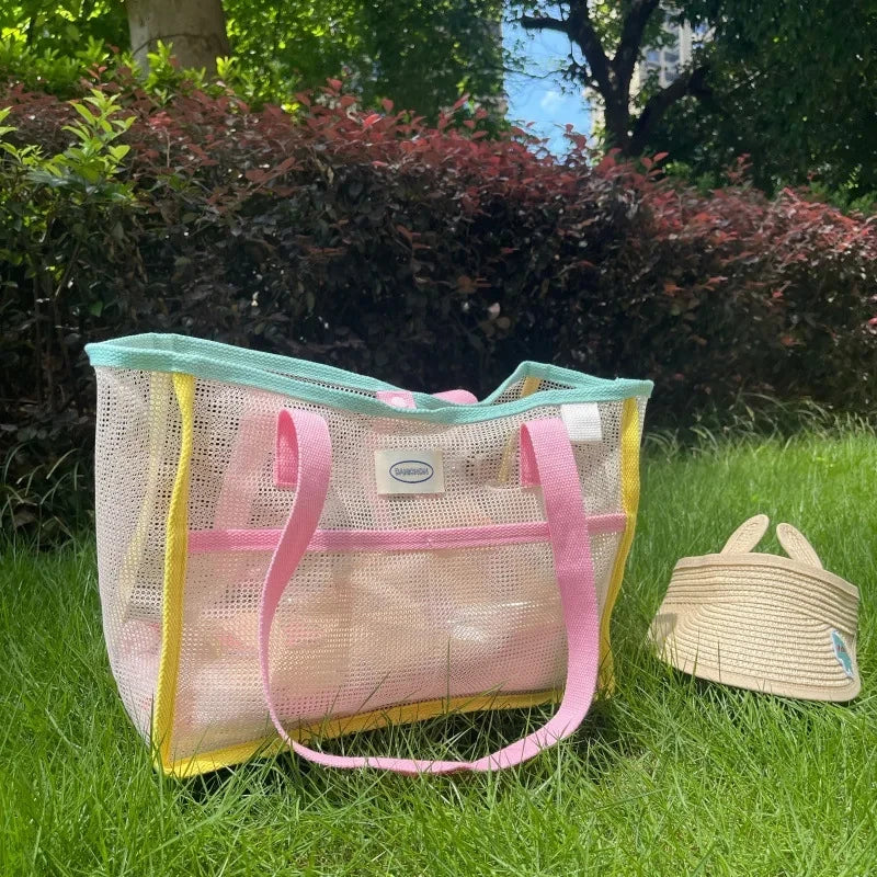 Sac à main d'été pour femmes en maille transparente respirante, sac de plage extérieur pour la douche, sac de plage grande capacité, sac de natation portable