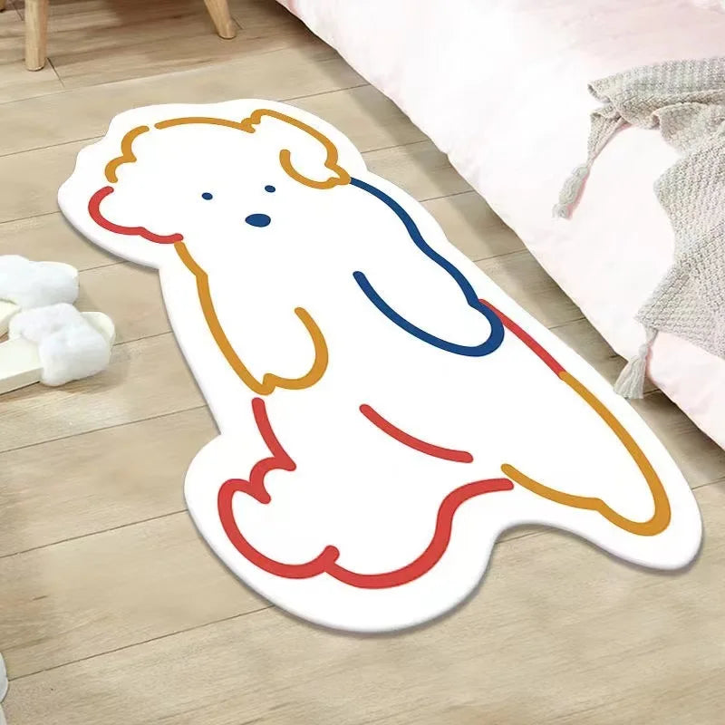 Alfombra de dibujos animados de imitación de cachemira, sencilla, para sala de estar, dormitorio, mesita de noche, alfombra cálida, antideslizante, lavable, de secado rápido