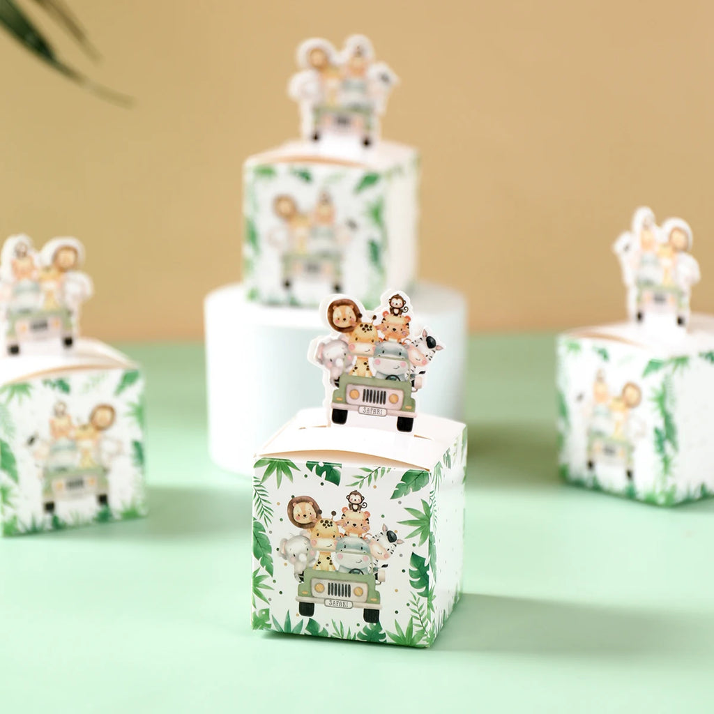 Boîtes à Bonbons Animaux de la Jungle Décoration de Fête d'Anniversaire Safari Boîte d'Emballage Cadeau pour Enfants Wild One Baby Shower Fournitures de Décoration Boîte Sac