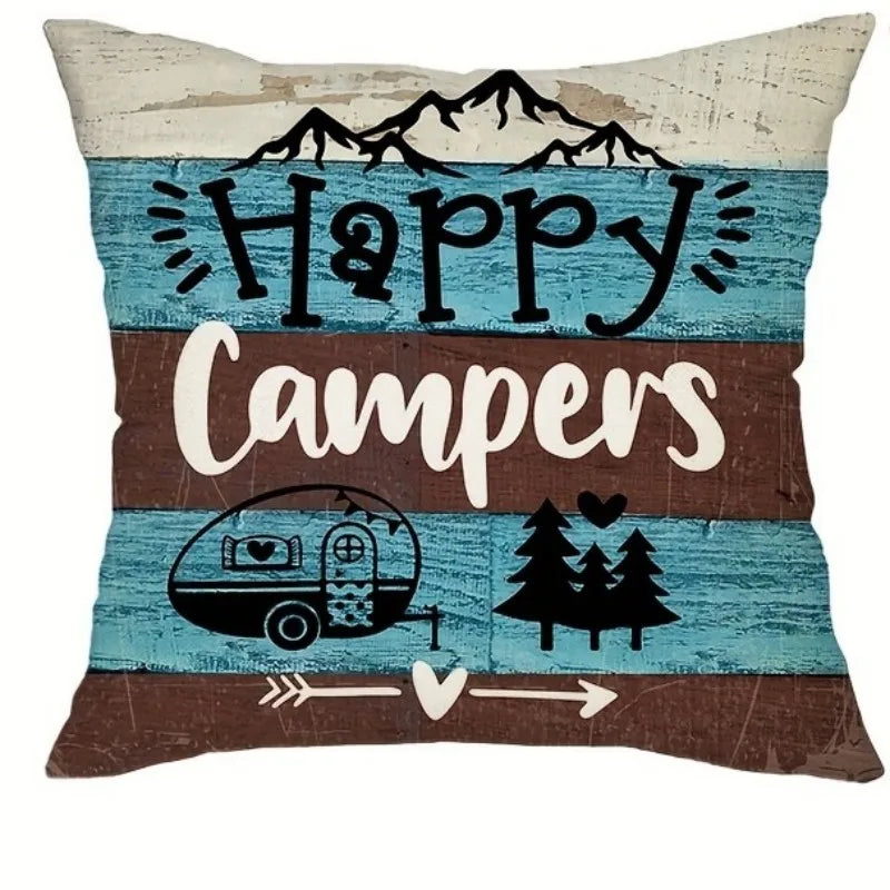 VIKAMA Funda de almohada con temática de camping, funda de cojín decorativa estilo campestre, para sofás, caravanas, campamentos, decoración del hogar del dormitorio