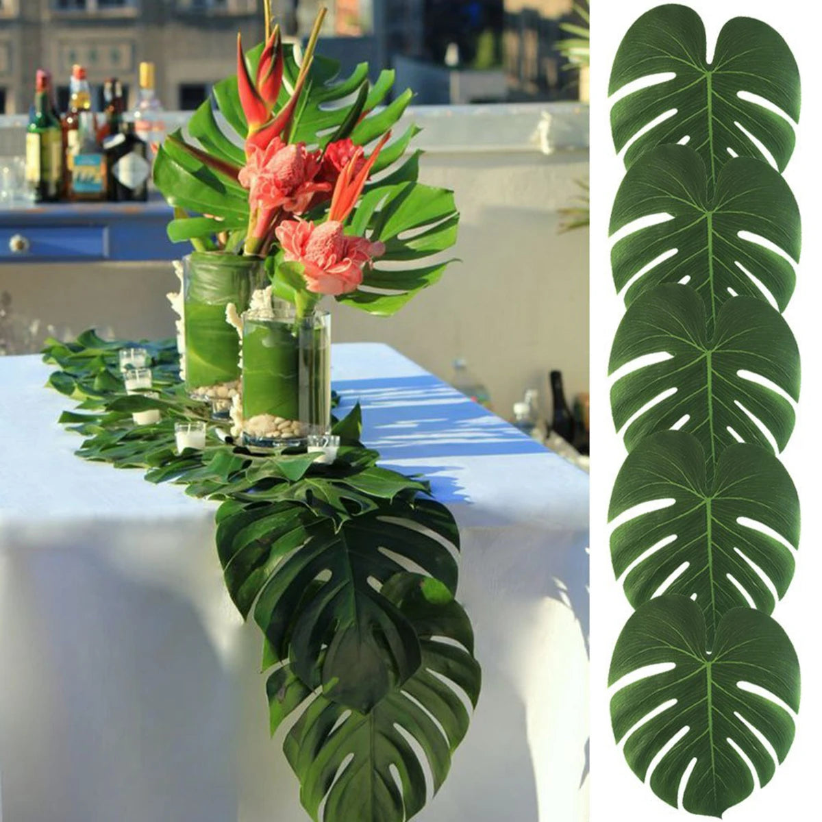 Vaisselle jetable Feuilles Vert Sauge Assiette en papier à bord doré Tasses Serviettes Décoration de mariage Anniversaire Fête Hawaïenne