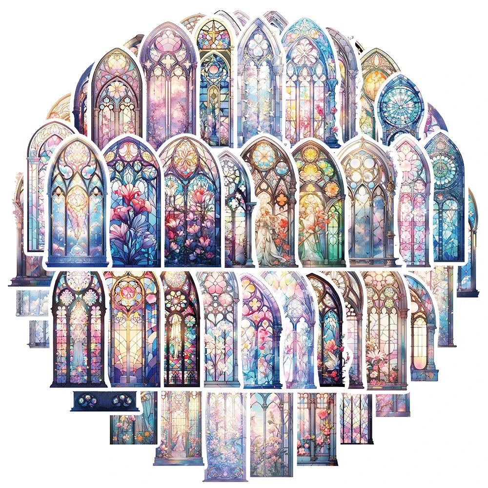 10/30/50pcs Pegatinas Estéticas de Cristal de Iglesia Estilo INS Calcomanías Impermeables de Dibujos Animados para Portátil Álbum de Recortes Teléfono Pegatina de Decoración Genial