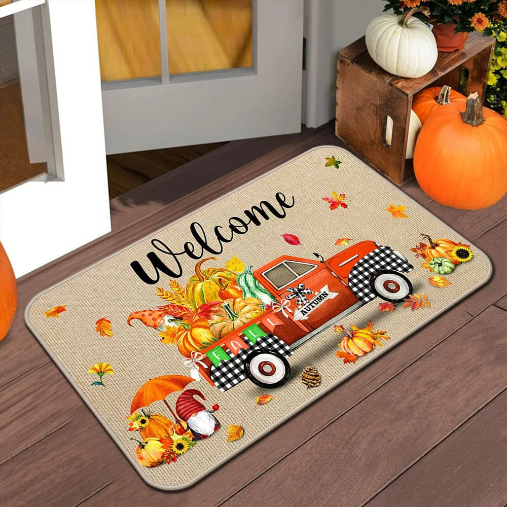 VIKAMA Alfombra de Halloween de otoño para puerta, tapete de bienvenida de Acción de Gracias, alfombra antideslizante para interiores/exteriores, decoración del hogar