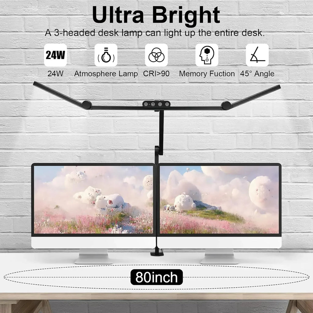 Lampe de Bureau LED avec Pince Lampe d'Architecte pour Bureau à Domicile 24W Ultra Lumineuse Gradation Automatique Éclairage PC Lampe de Table à Intensité Variable en Continu
