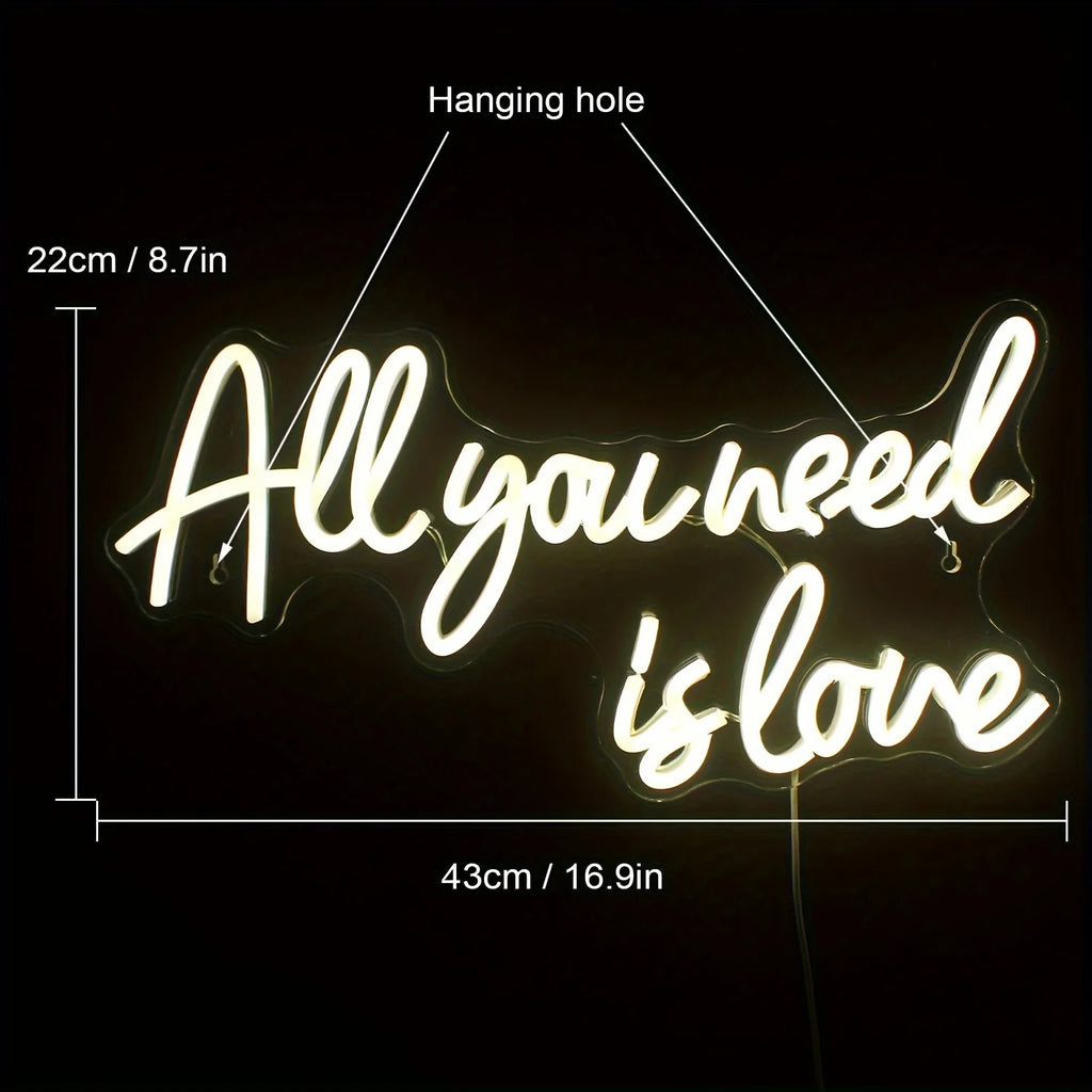 Letrero de neón "All You Need Is Love" Luz de neón LED Decoración de pared para dormitorio Fiesta Cumpleaños Boda Regalo para amigo Alimentado por USB