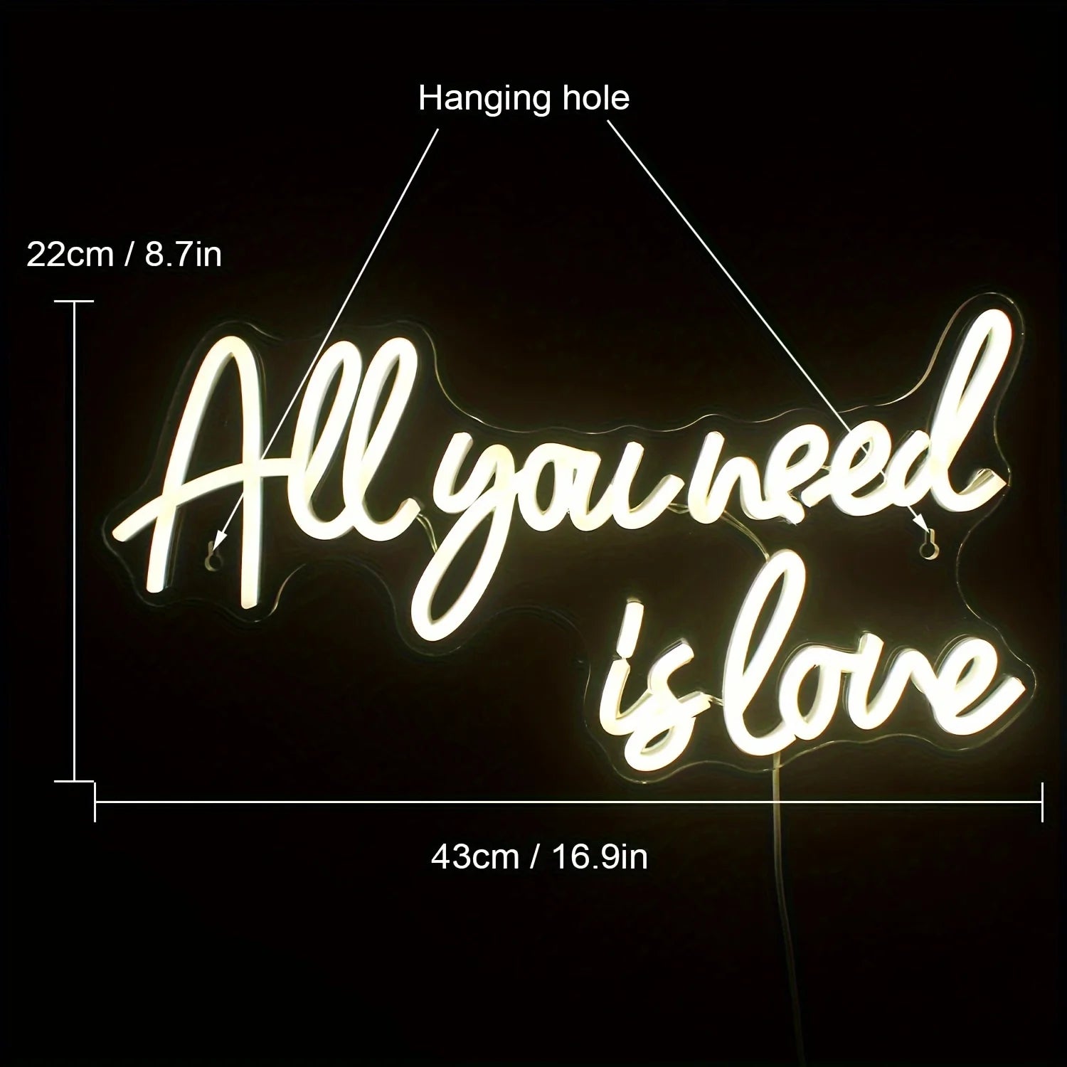 Letrero de neón "All You Need Is Love" Luz de neón LED Decoración de pared para dormitorio Fiesta Cumpleaños Boda Regalo para amigo Alimentado por USB