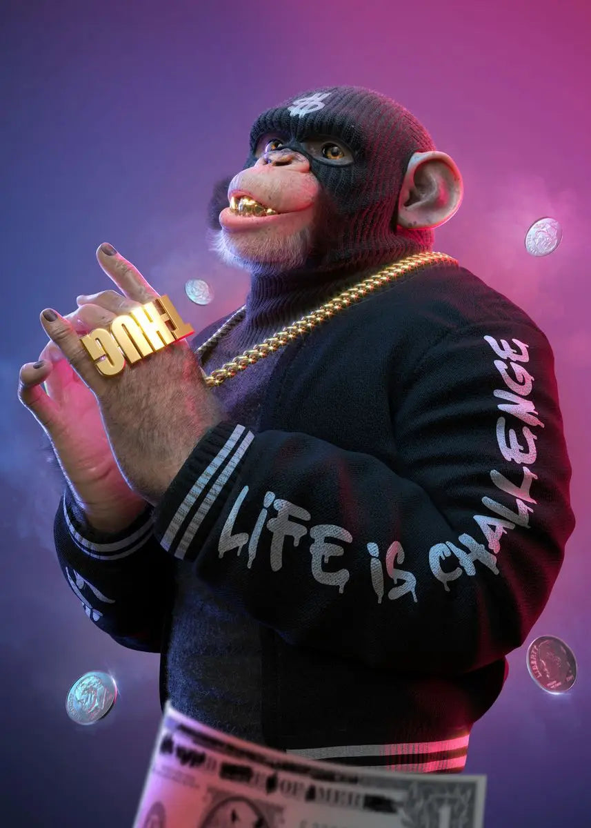 Tres monos con swag, pósteres e impresiones en lienzo, pinturas de moda de monos de hip hop para pared, arte, cuadros de animales, decoración de habitación