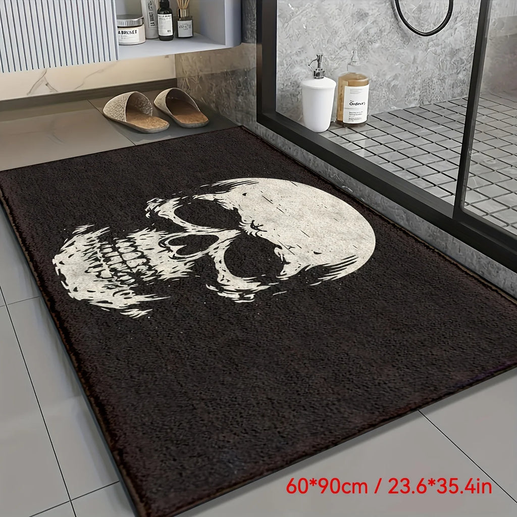VIKAMA Tapis de sol d'Halloween à motif de crâne, pour salon, chambre à coucher, noir, anti-salissure, résistant à la saleté