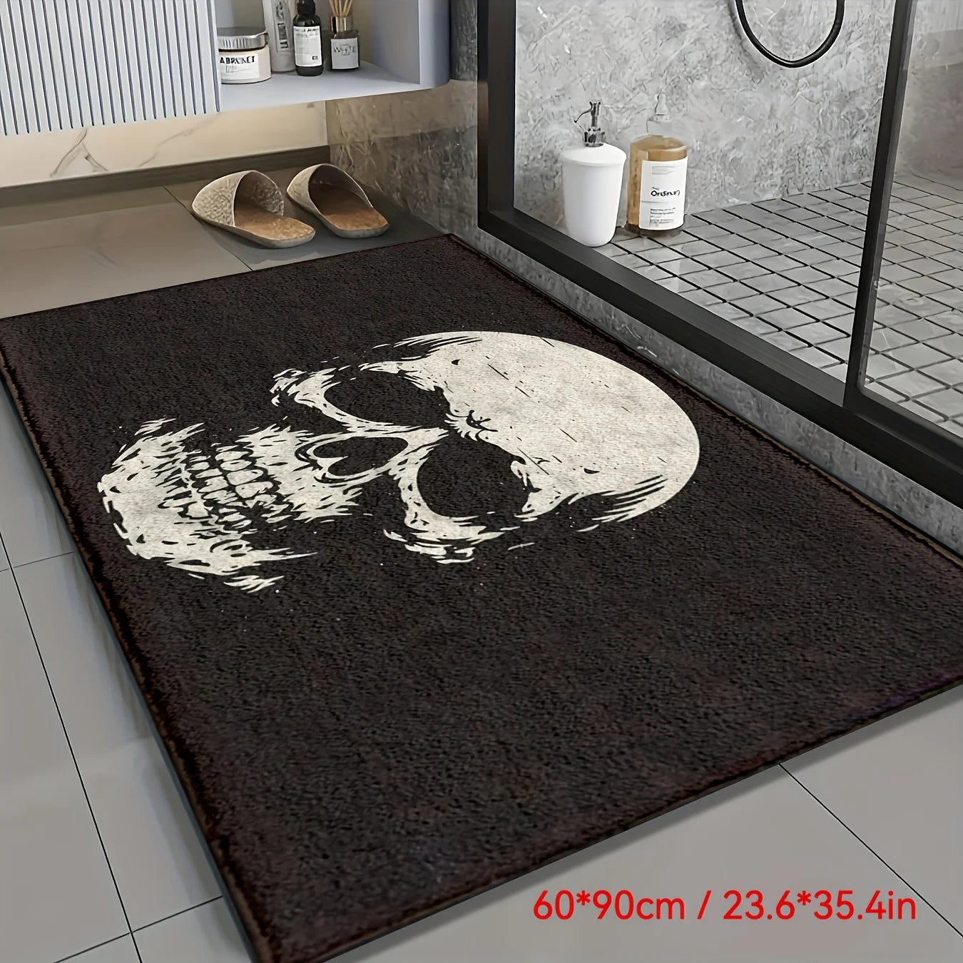 VIKAMA Tapis de sol d'Halloween à motif de crâne, pour salon, chambre à coucher, noir, anti-salissure, résistant à la saleté