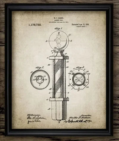Barber Patent Blueprints Vintage Posters Canvas Prints ,Shaving Brush, Scissors Barber's Pole, Cutthroat Razor Barbershop Decor