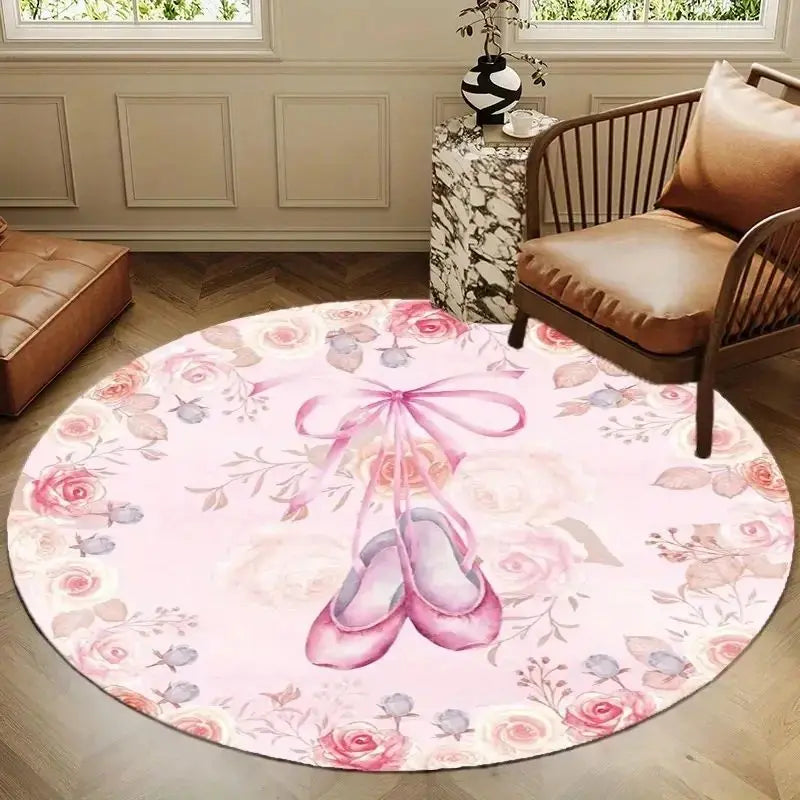 VIKAMA Alfombra Redonda Rosa para Dormitorio junto a la Cama, Alfombra Floral de Princesa para Habitación de Invitados, Cojín de Lujo para el Hogar, Decoración del Hogar