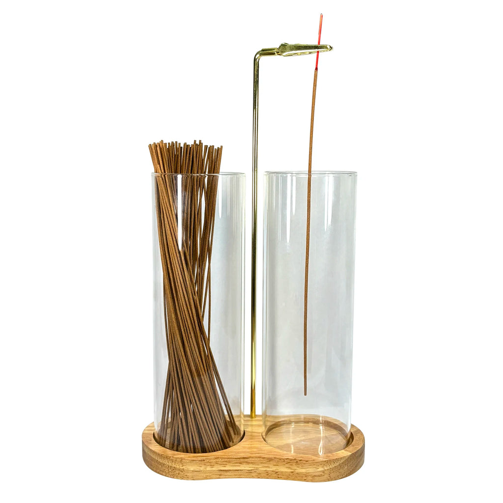 Porte-encens en verre 2 en 1 anti-cendres volantes avec récupérateur de cendres amovible et organisateur de bâtonnets d'encens Décoration d'intérieur