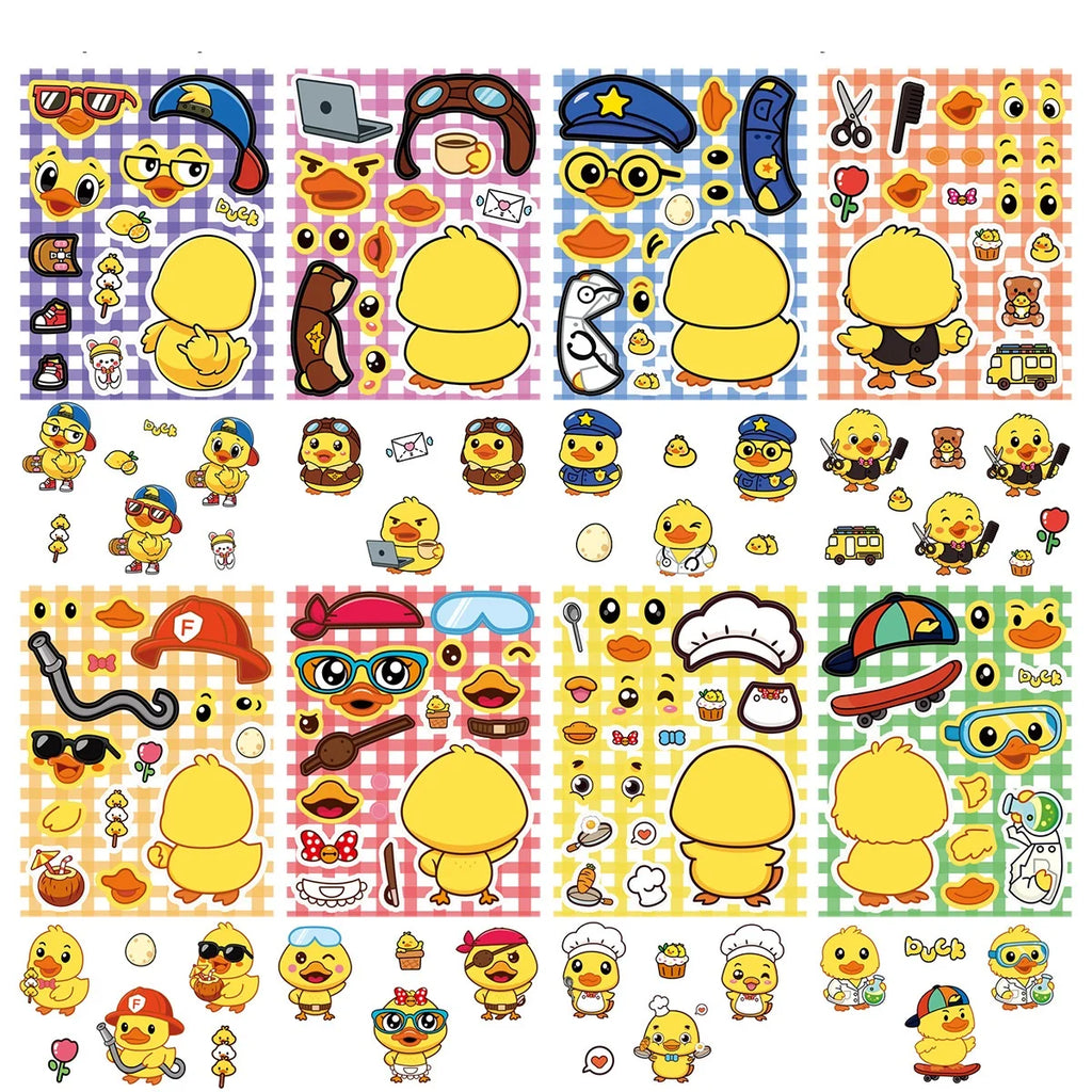 8/16/24 PIÈCES Autocollants de Puzzle Canard Jaune Dessin Animé Mignons Autocollants Change de Visage DIY Étanche Autocollants de Papeterie Dessin Animé