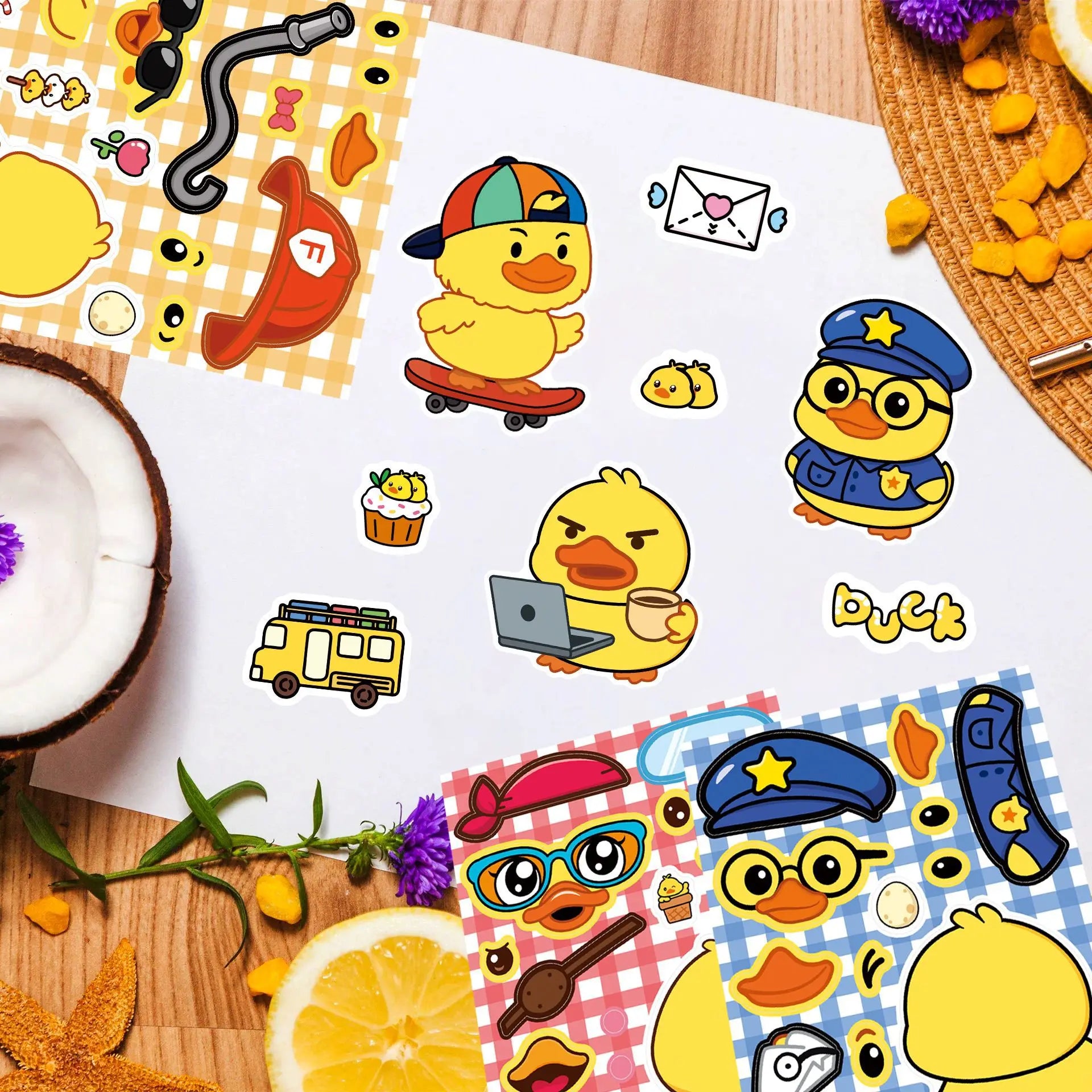 8/16/24 PIÈCES Autocollants de Puzzle Canard Jaune Dessin Animé Mignons Autocollants Change de Visage DIY Étanche Autocollants de Papeterie Dessin Animé