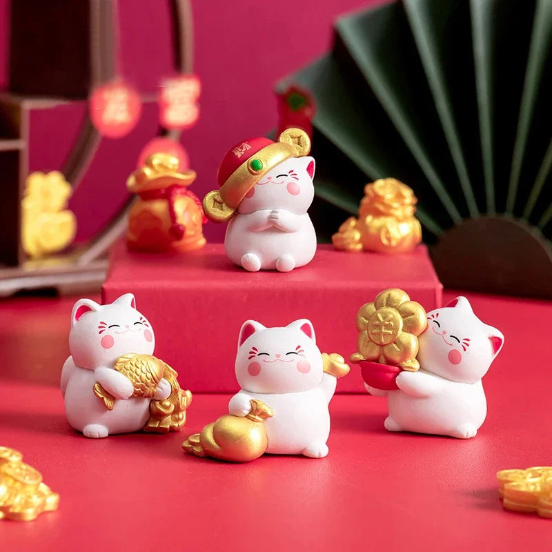 4/6 Pièces Dessins Animés Chats Porte-Bonheur Figurines Miniatures Micro Paysage Ornements pour Décorations de Bureau de Maison Accessoires Cadeaux